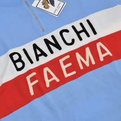 Vintage Bianchi Faema 1978 Acryl Radtrikot Größe 5 - blau