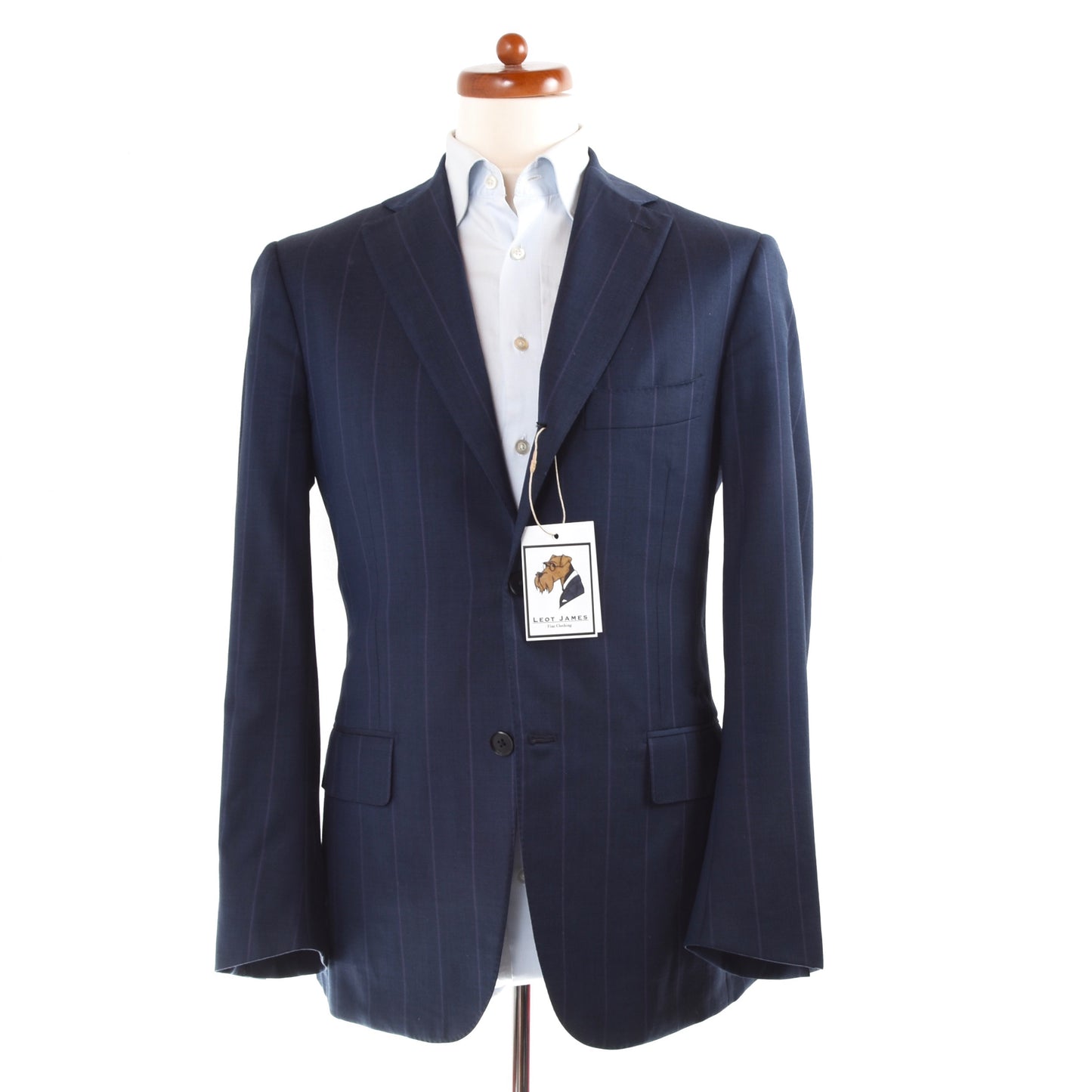 Isaia Napoli Super 130s Wool Suit Size 46 - Blue Stiped