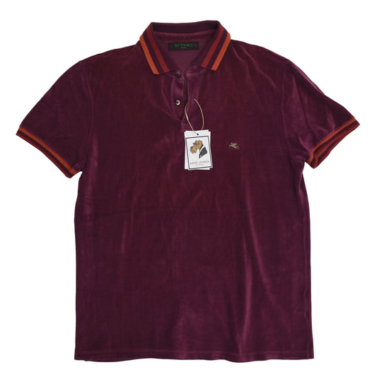 Etro Milano Velvet Poloshirt Größe XL - Pflaume