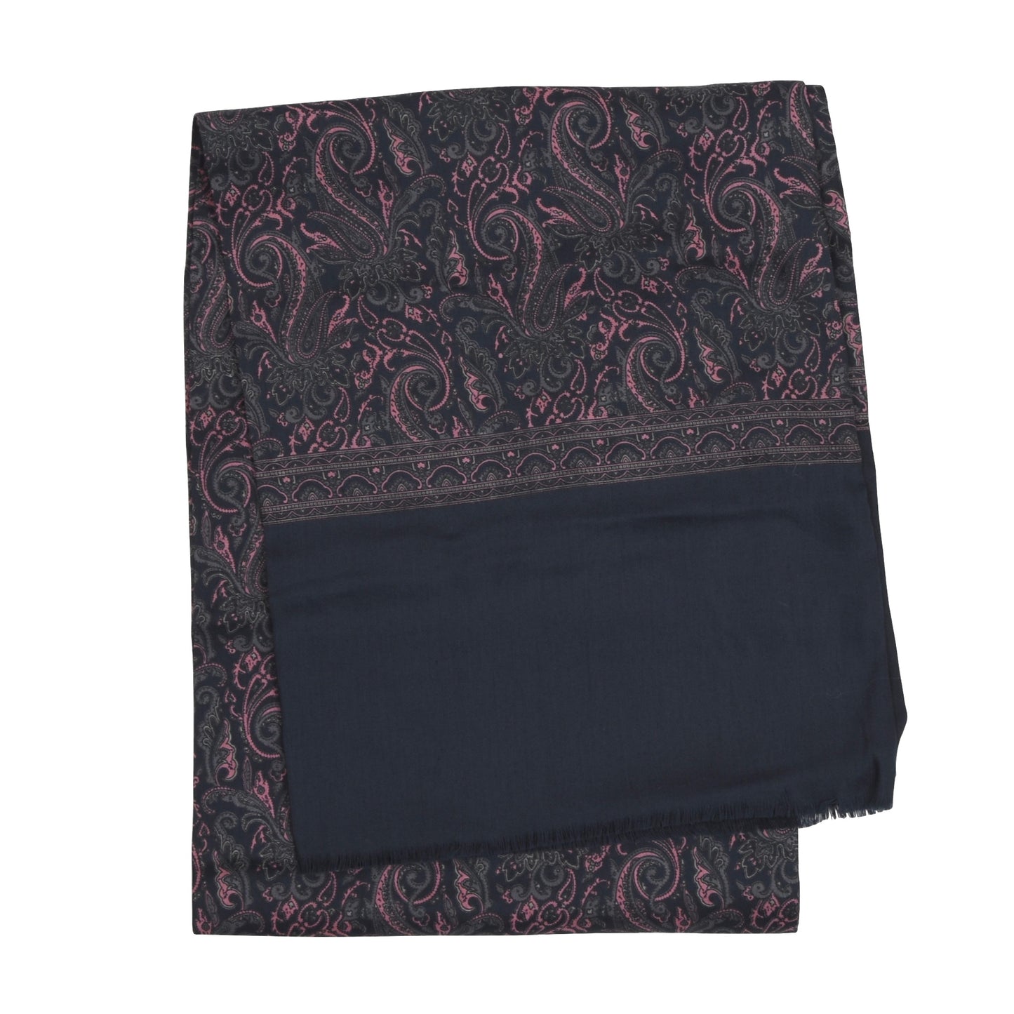 Classic Wool/Silk Dress Scarf - Navy & Pink Paisley