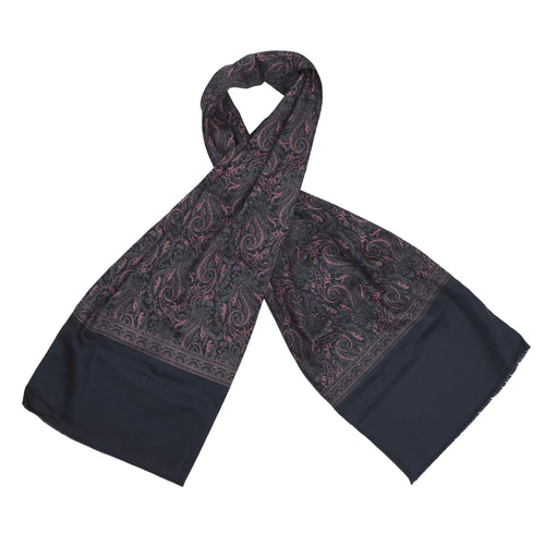 Klassischer Schal aus Wolle/Seide - Navy & Pink Paisley