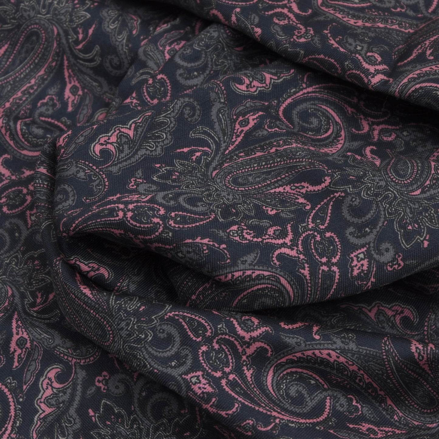 Classic Wool/Silk Dress Scarf - Navy & Pink Paisley