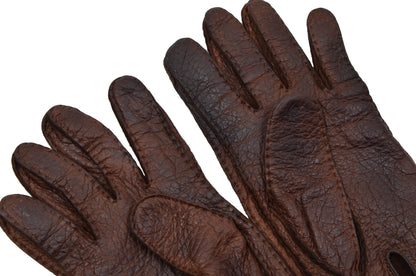 Unlined Peccary Leather Gloves Size 8 1/4 - Chocolate Brown