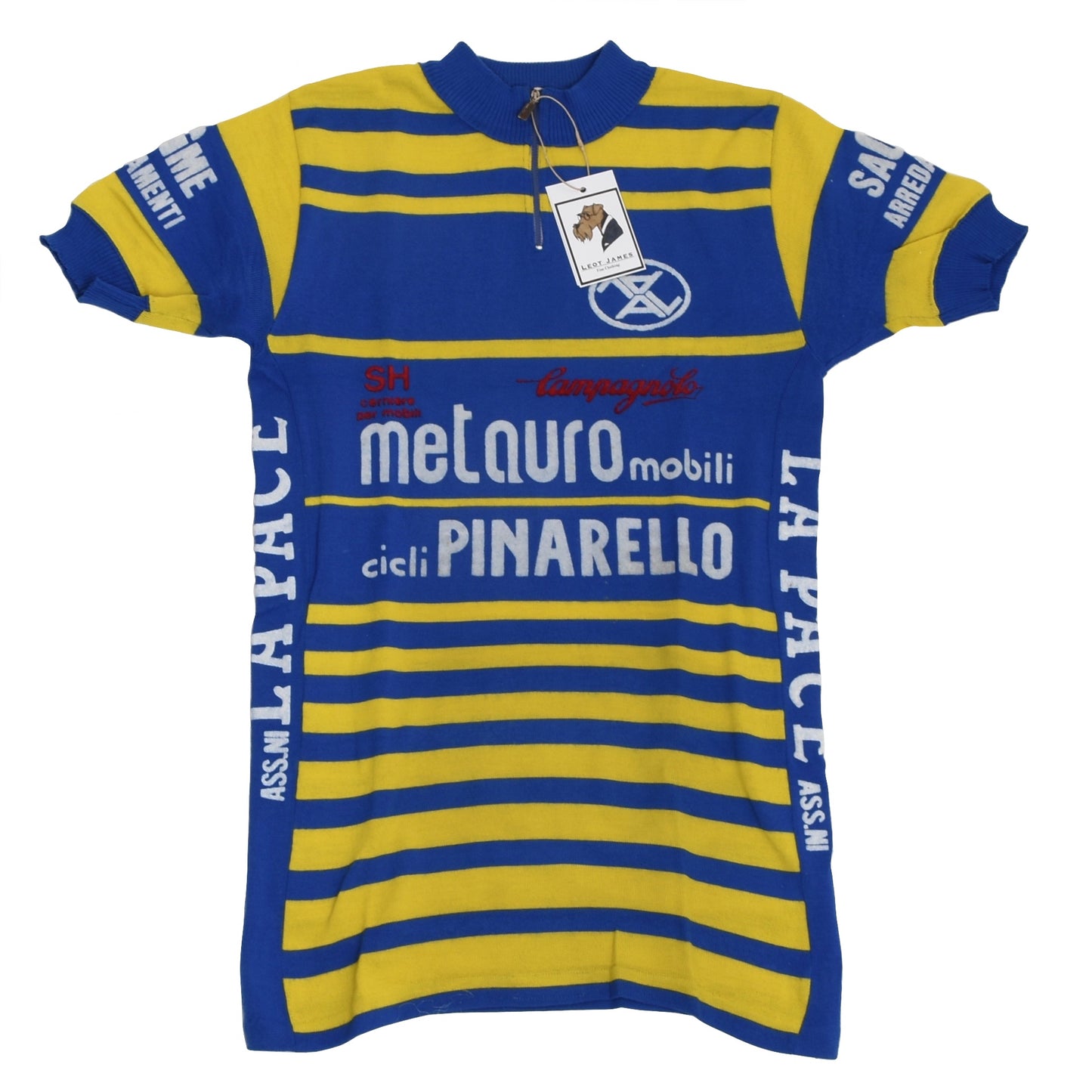 Vintage Wool Blend Pinarello Cycling Jersey - Blue & Yellow