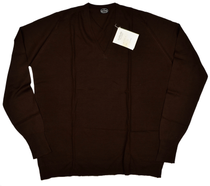 Knize Wien V-Neck Wool Sweater XL - Nut Brown