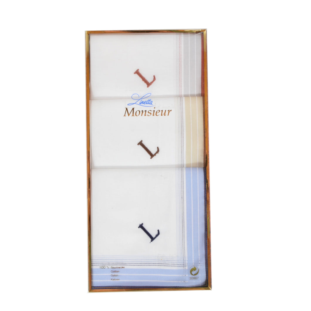 Monogrammed Cotton Handkerchiefs/Pocket Squares - L