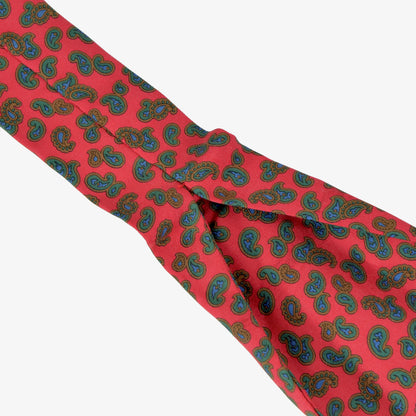 Silk Ascot/Cravatte Tie - Red with Green Paisley