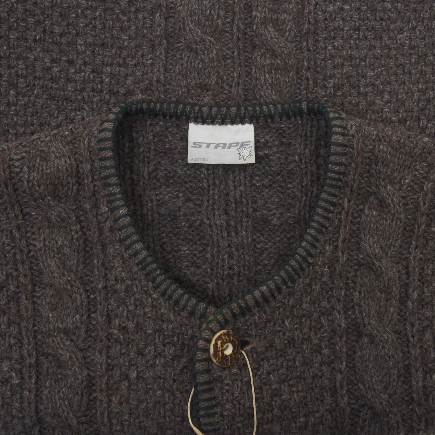 Stapf Austria Trachten Wool Cardigan Sweater Size 52 - Brown-Grey