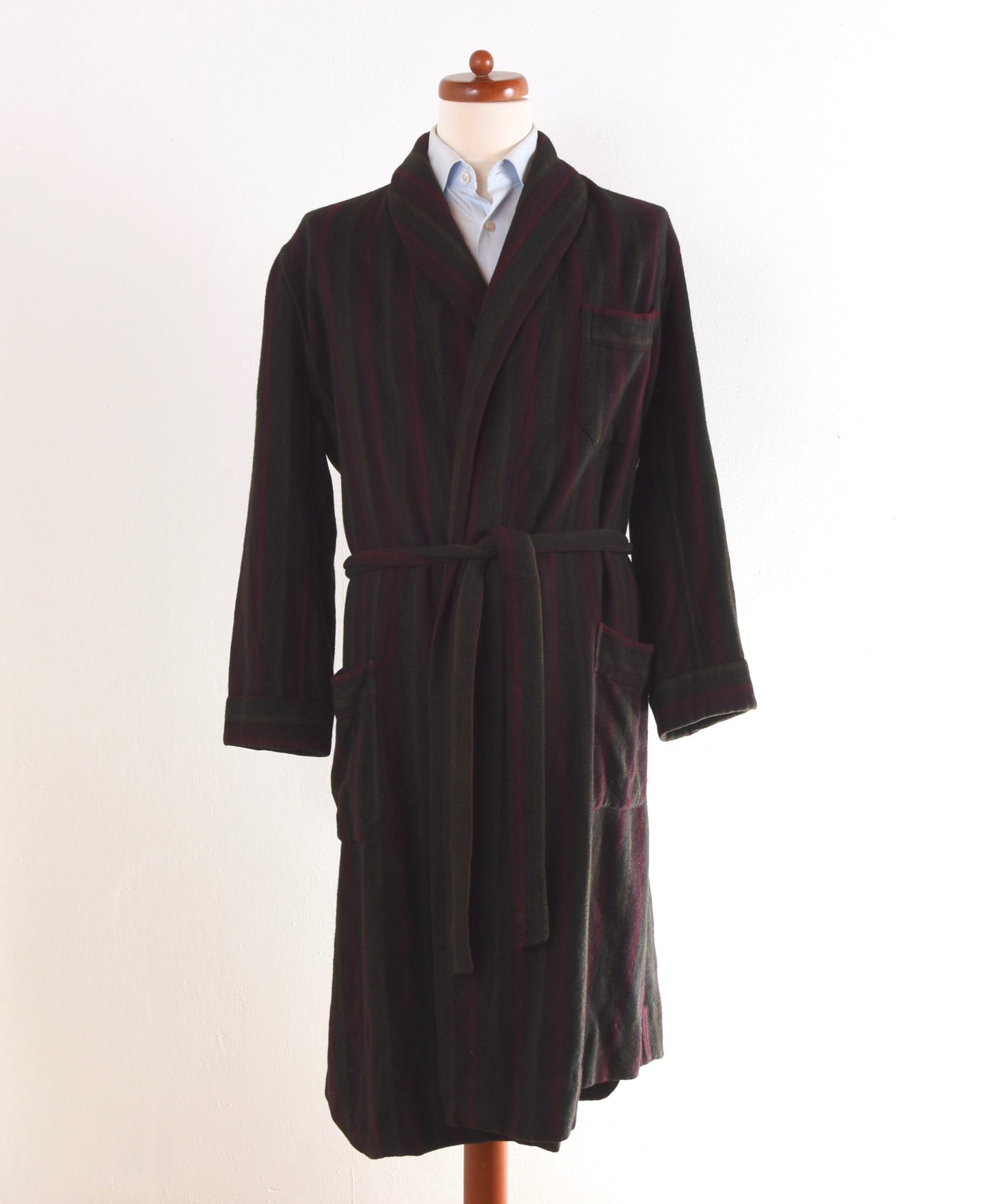 Vintage Handmade Shawl Collar Wool Robe - Striped