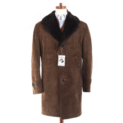 Genuine Leather Coat Feat. Shearling Collar Size 27 - Brown