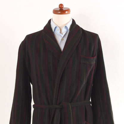 Vintage Handmade Shawl Collar Wool Robe - Striped