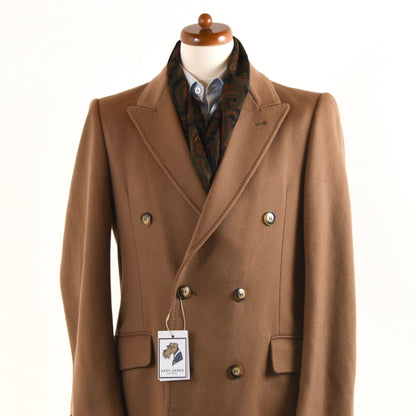 Ancona Double-Breasted Wool-Cashmere Overcoat Size 50  - Camel/Tan