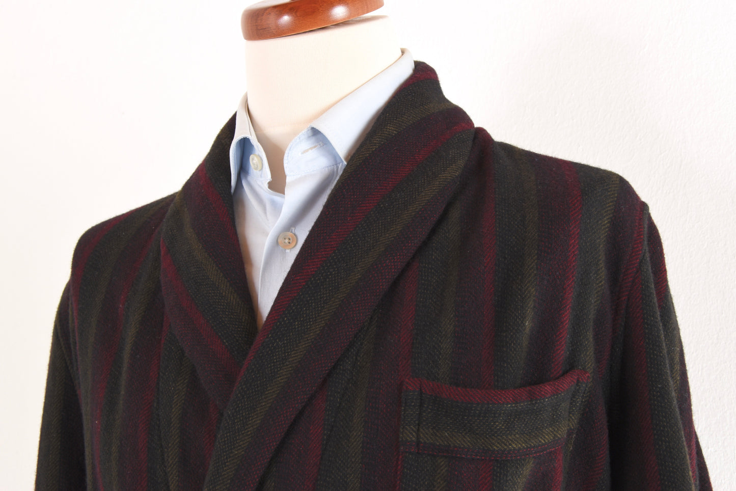 Vintage Handmade Shawl Collar Wool Robe - Striped