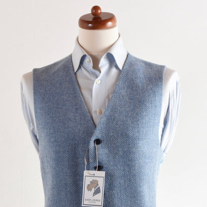 Tweed Waistcoat/Vest Size 106 - Light Blue Herringbone
