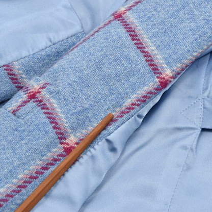Classic Wool Tweed Waistcoat/Vest - Sky Blue & Pink Plaid