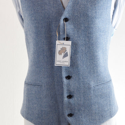 Tweed Waistcoat/Vest Size 106 - Light Blue Herringbone