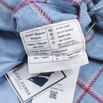 Classic Wool Tweed Waistcoat/Vest - Sky Blue & Pink Plaid