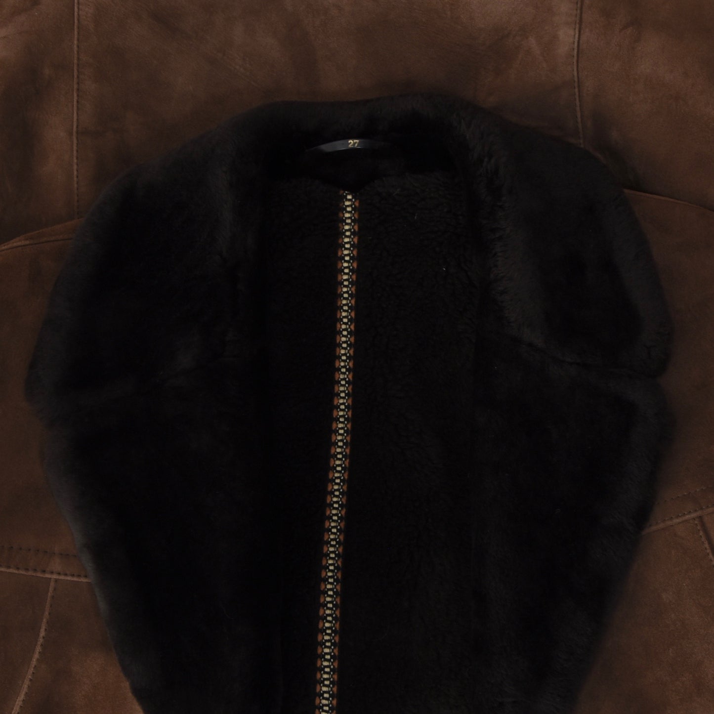 Genuine Leather Coat Feat. Shearling Collar Size 27 - Brown