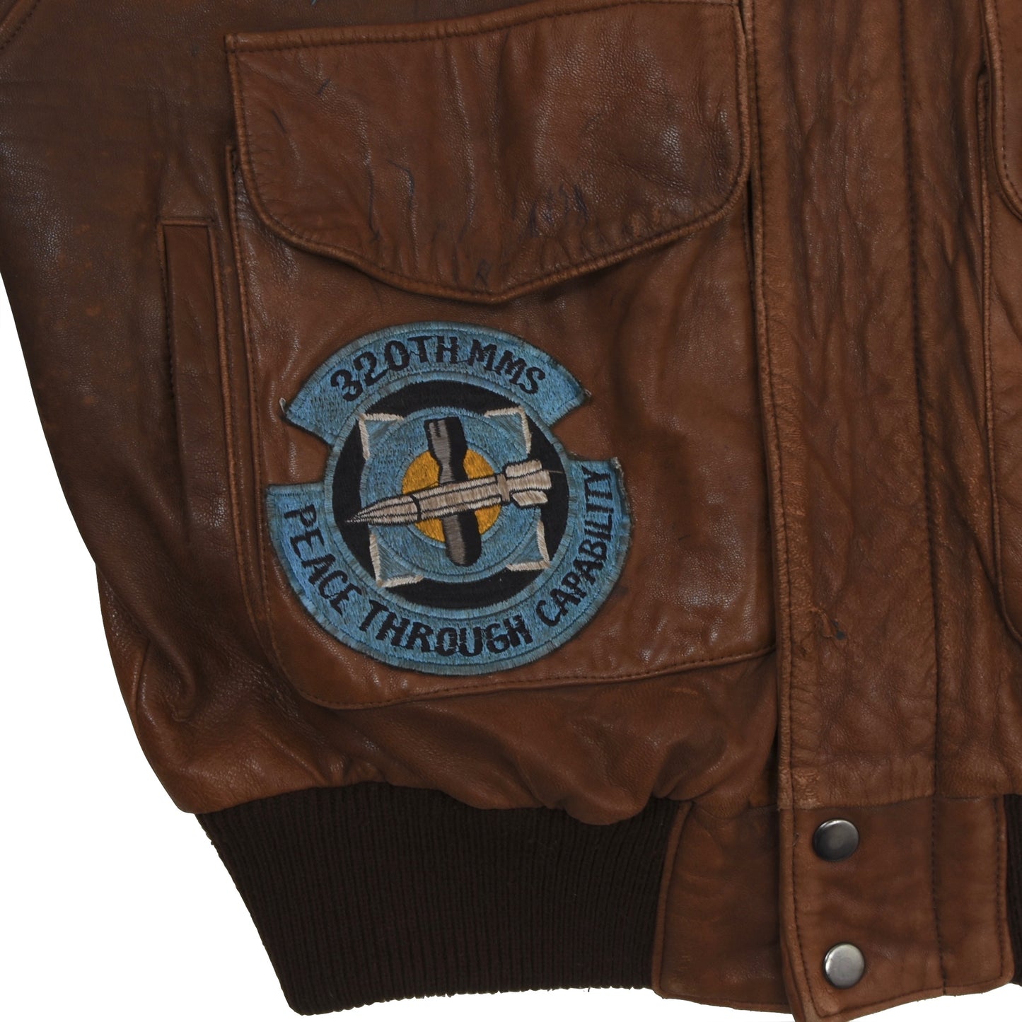 Vintage handbemalte Leder Fliegerjacke feat. Vietnam Patches - Braun