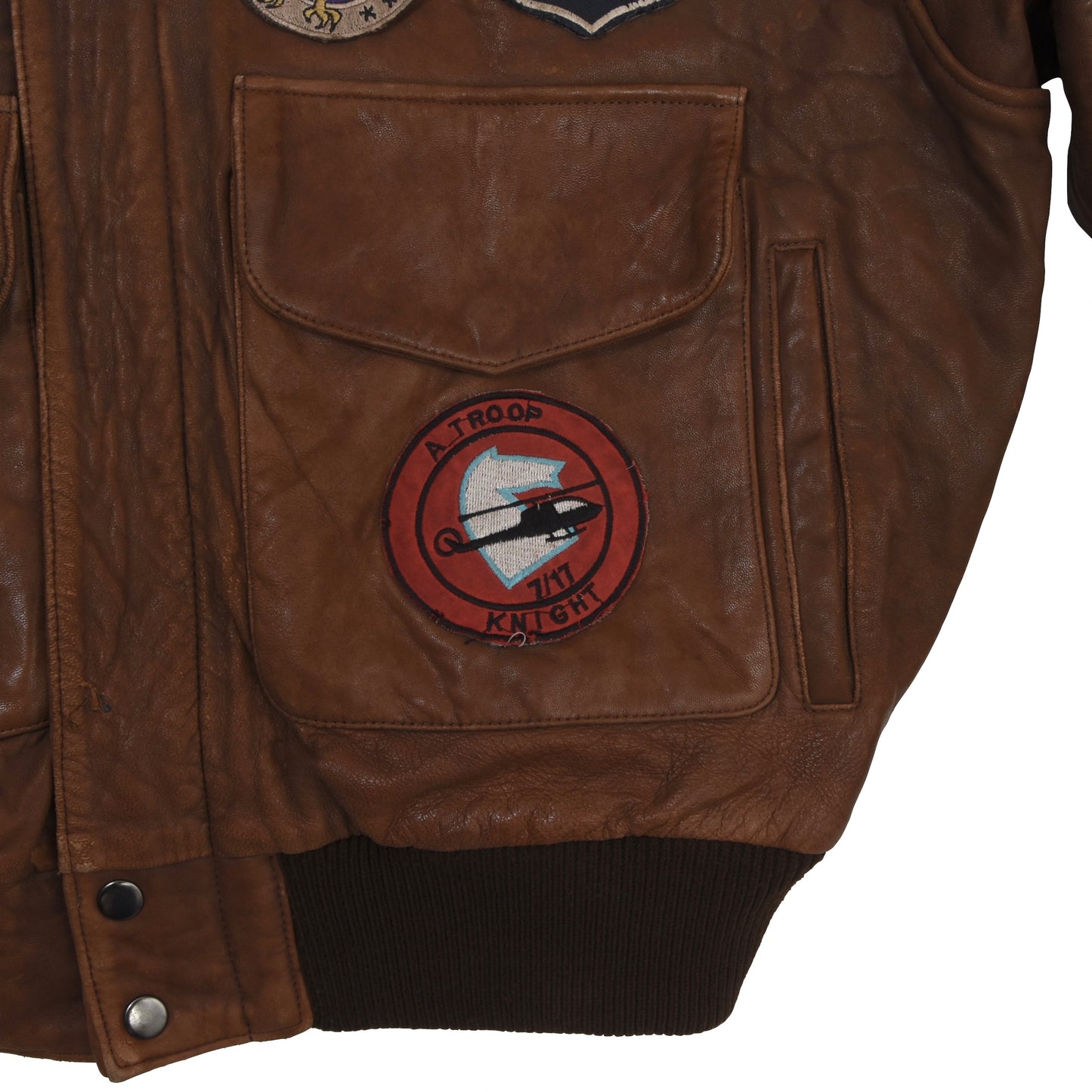 Vintage handbemalte Leder Fliegerjacke feat. Vietnam Patches - Braun