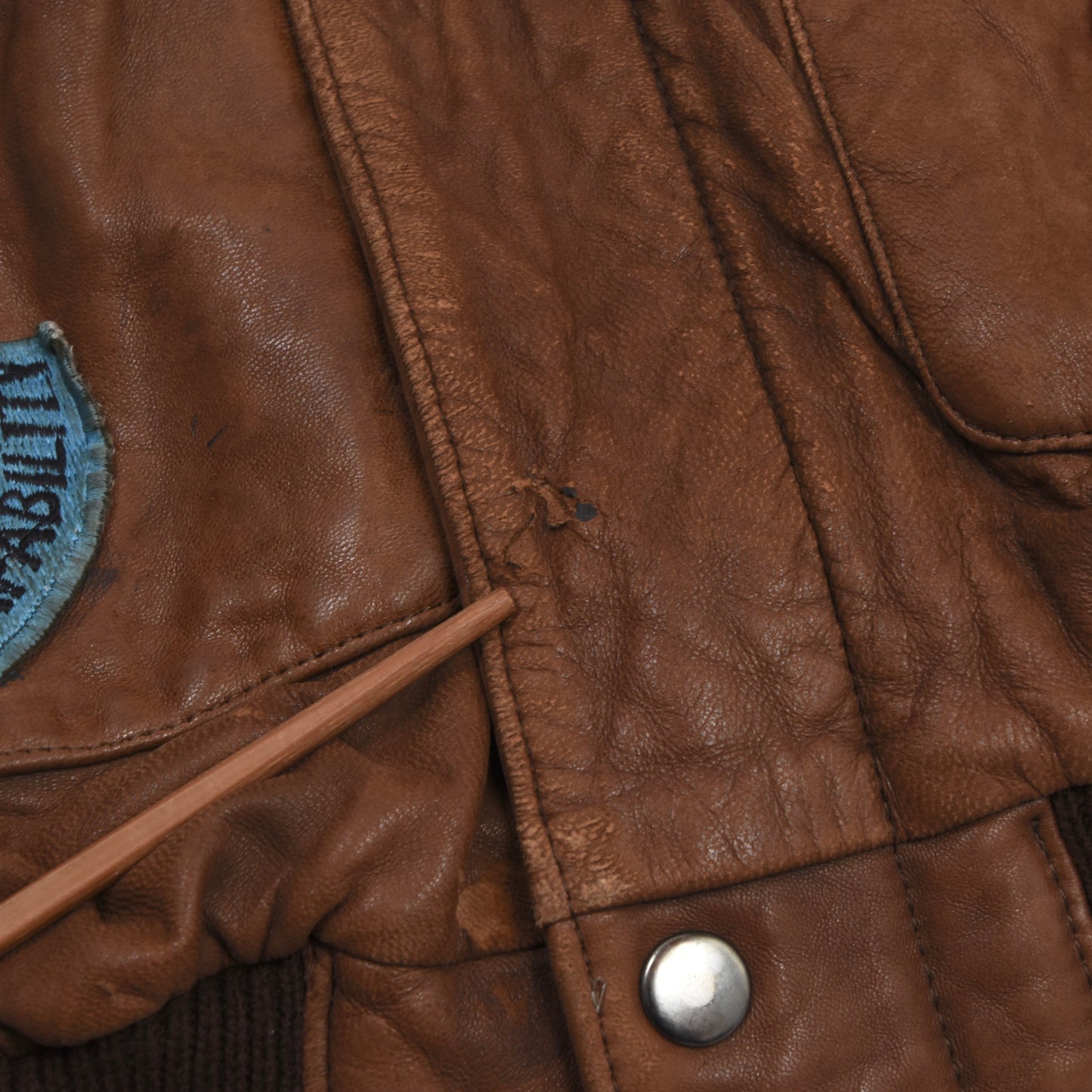 Vintage handbemalte Leder Fliegerjacke feat. Vietnam Patches - Braun