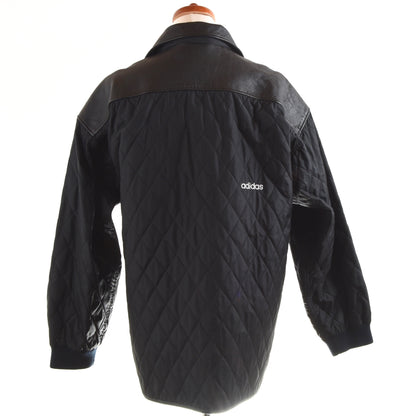 Vintage Adidas Steppjacke mit Lederpasse Größe L - schwarz