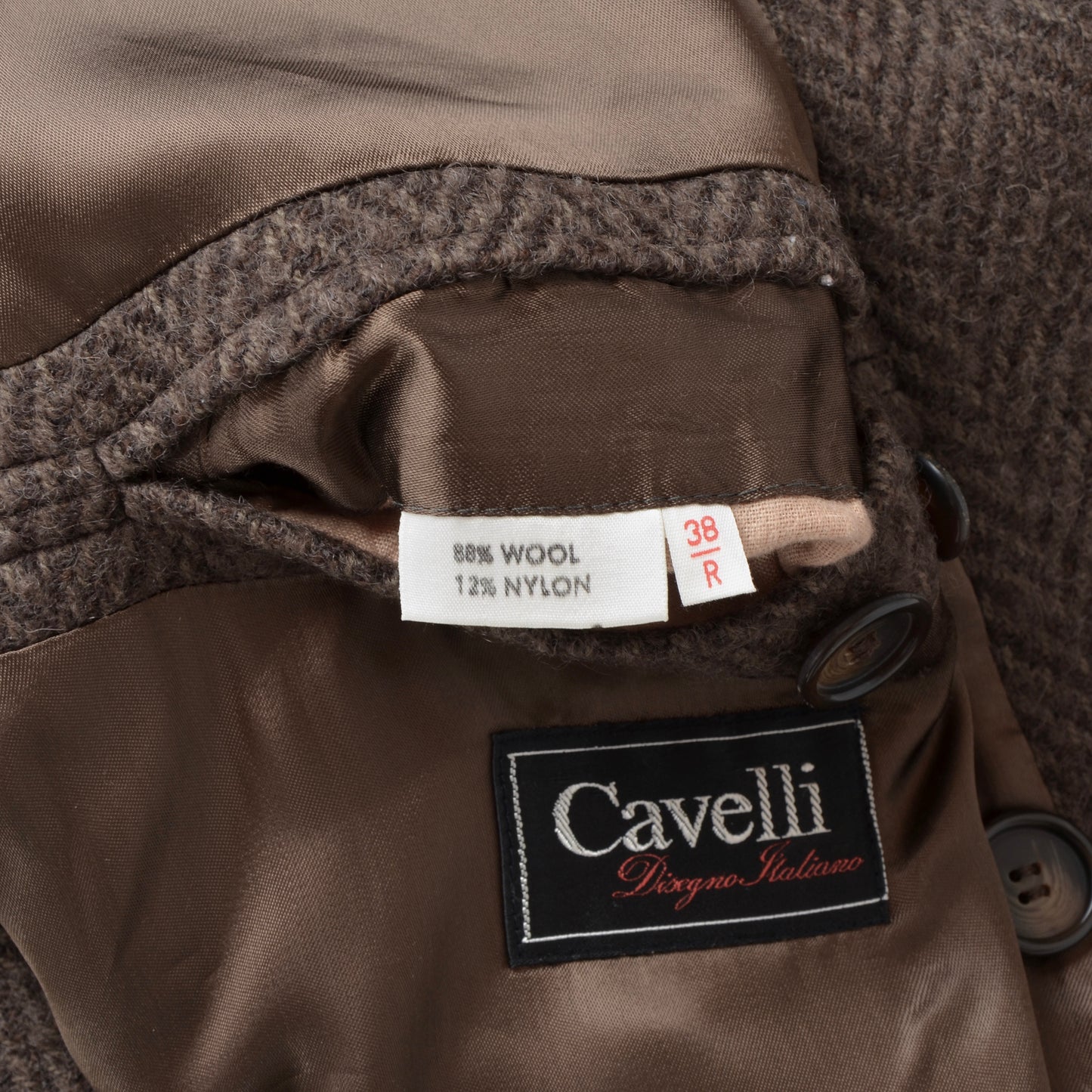 Cavelli Zweireihiger Mantel mit Fischgrätenmuster Größe 38 R - Braun