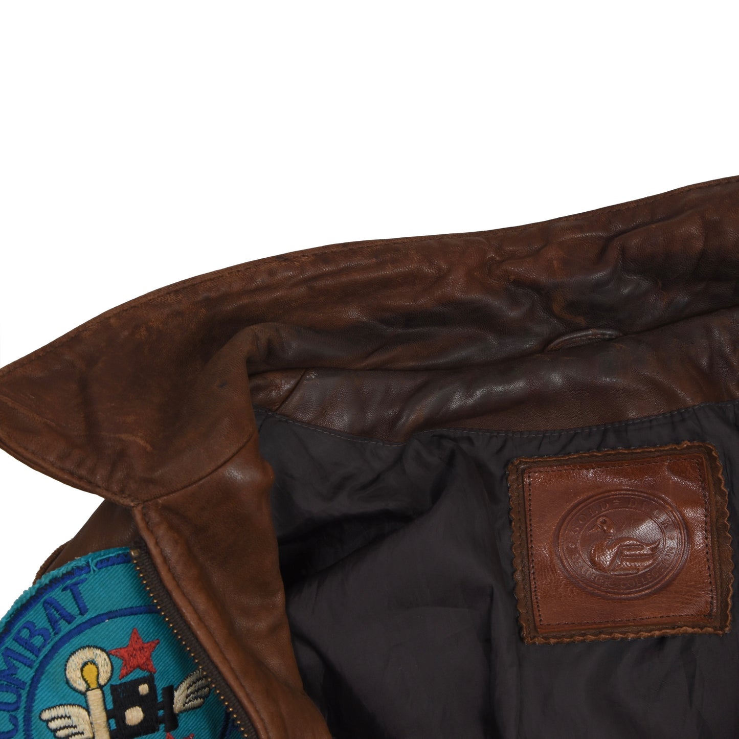 Vintage handbemalte Leder Fliegerjacke feat. Vietnam Patches - Braun