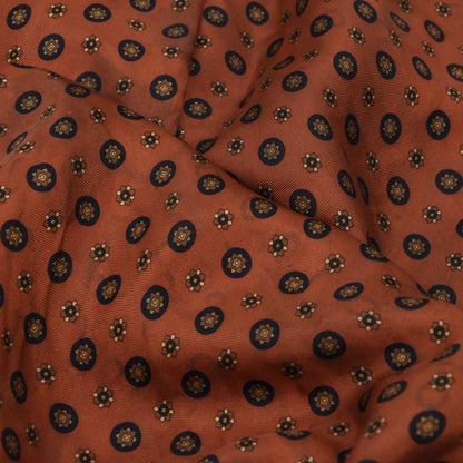 Double-Sided Silk & Wool Scarf Length 155cm - Orange Medallions/Navy Blue