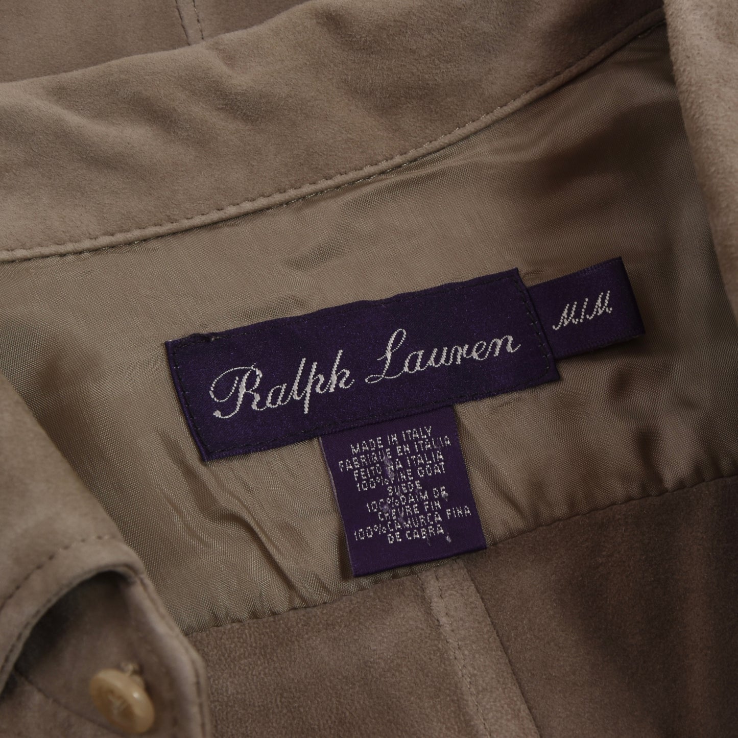 Ralph Lauren Purple Label Goat Suede Shirt Size M - Taupe