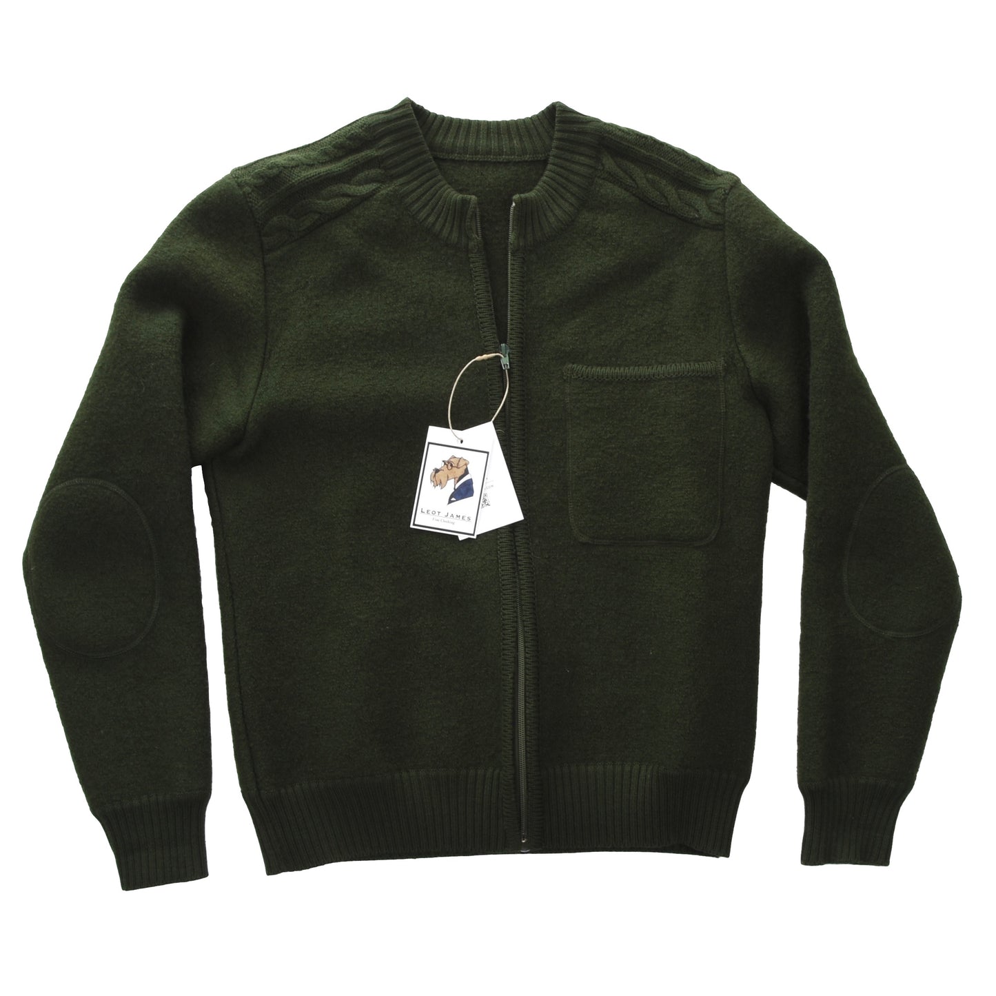 Klassische Strickjacke/Jacke aus gekochter Wolle, 48 cm Brustumfang – Grün