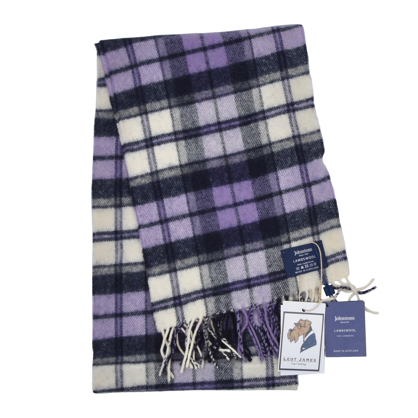 Neu mit Etikett Johnstons of Elgin Wollschal 163 cm – Lila Tartan