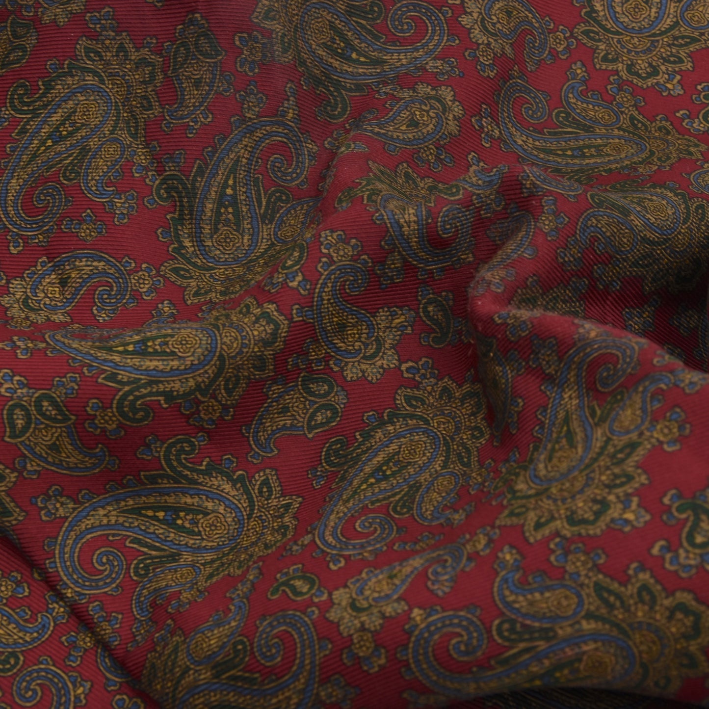 Double-Sided Silk/Wool Dress Scarf - Red/Green Paisley