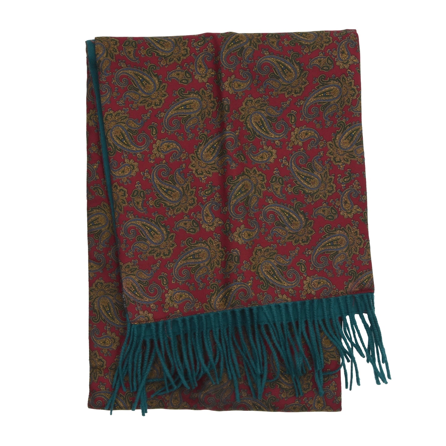 Double-Sided Silk/Wool Dress Scarf - Red/Green Paisley