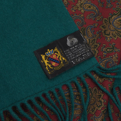 Doppelseitiger Schal aus Seide/Wolle - Rot/Grün Paisley