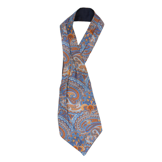 Klassisches Ascot/Cravat aus Seide – Orange &amp; Blaues Paisley