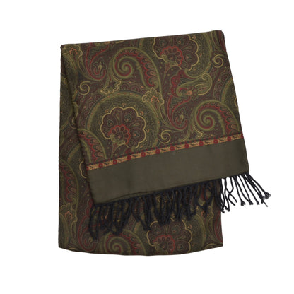Lachsfarbener, doppelseitiger Schal aus Seide und Wolle - Paisley