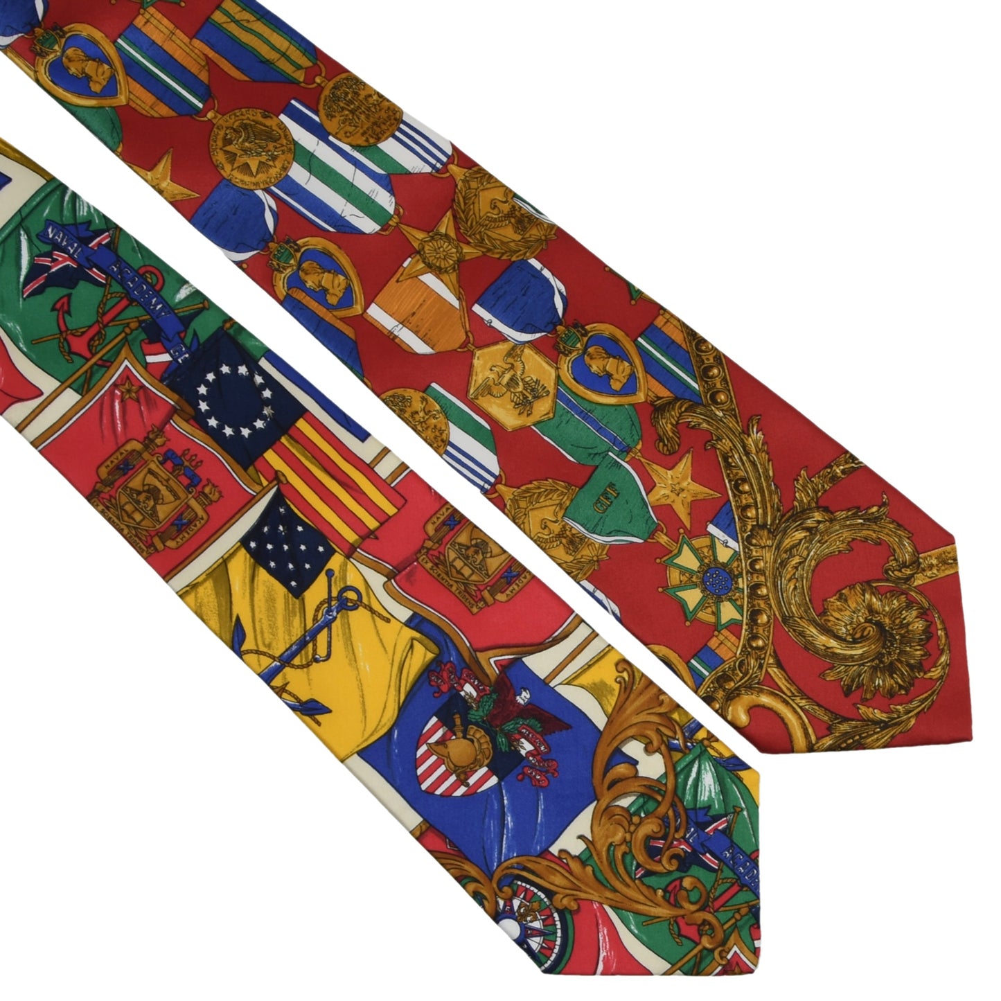 x2 Gianfranco Ferré Silk Ties - Flags & Medals