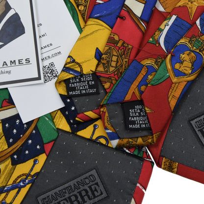 x2 Gianfranco Ferré Silk Ties - Flags & Medals