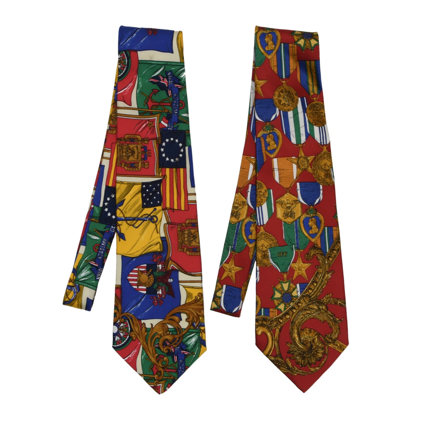 x2 Gianfranco Ferré Silk Ties - Flags & Medals