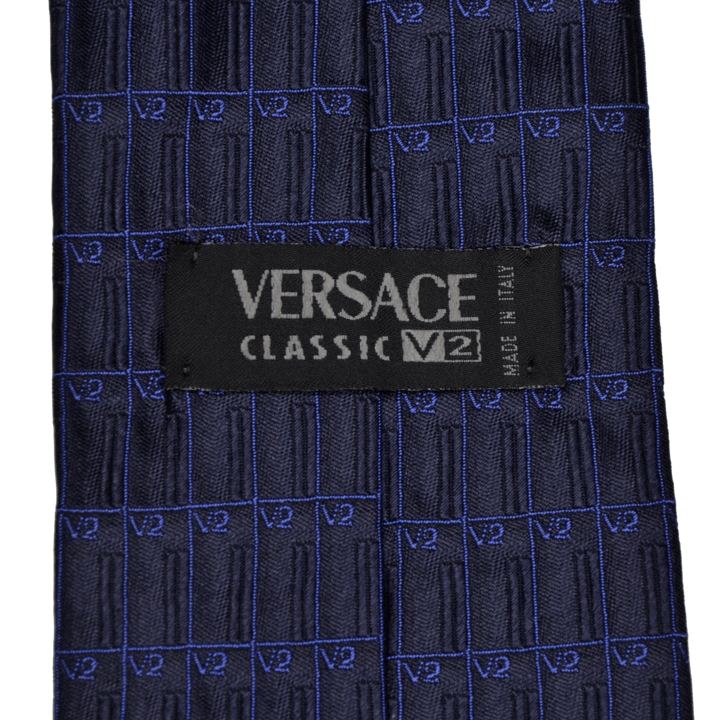V2 Versace Spellout Silk Tie - Black & Blue