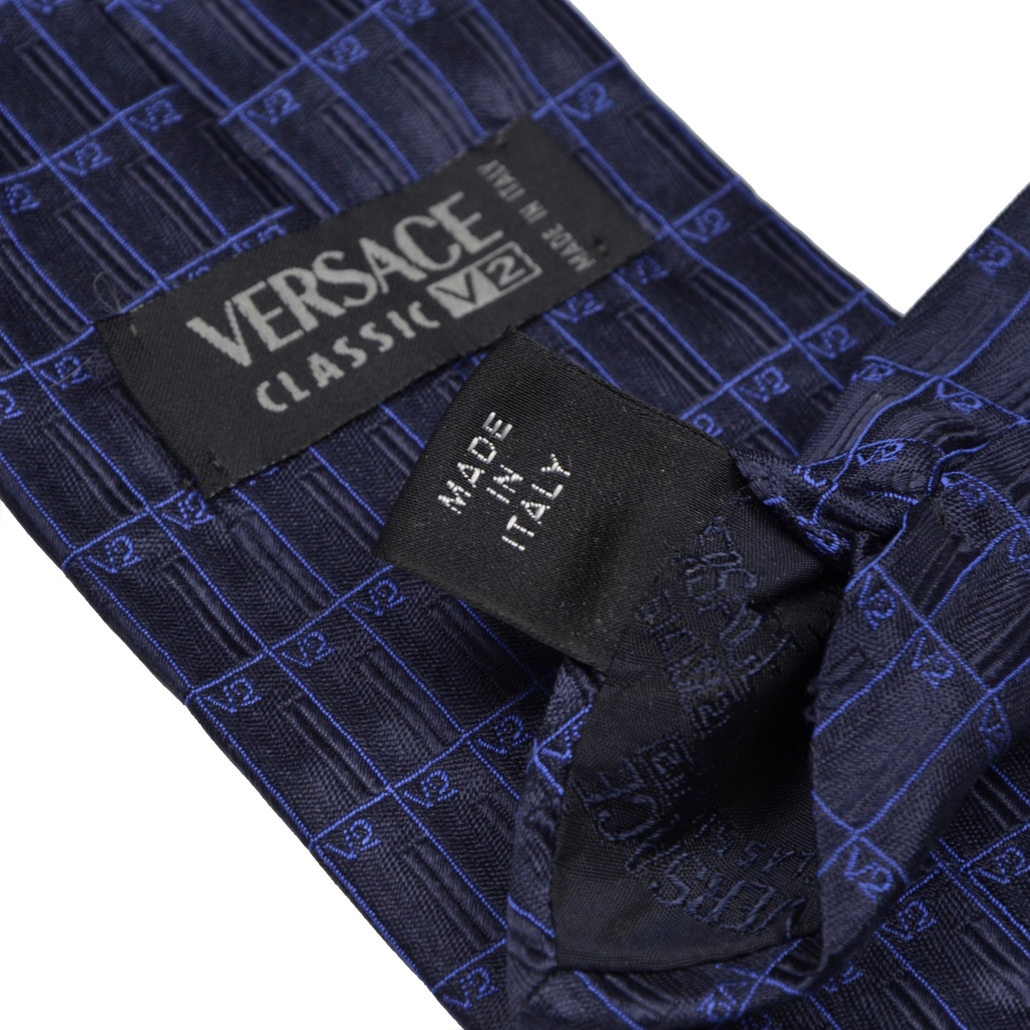 V2 Versace Spellout Seidenkrawatte - Schwarz &amp; Blau