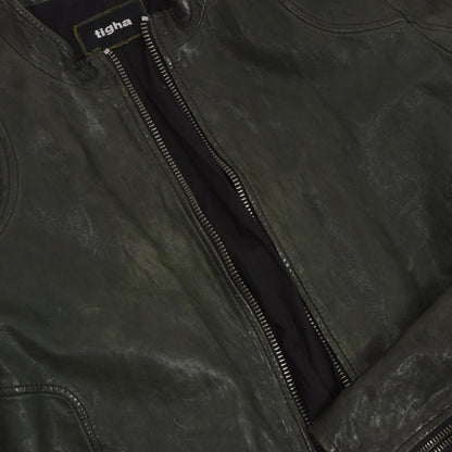 Tigha Sheep Leather Cafe Racer Jacket - Green
