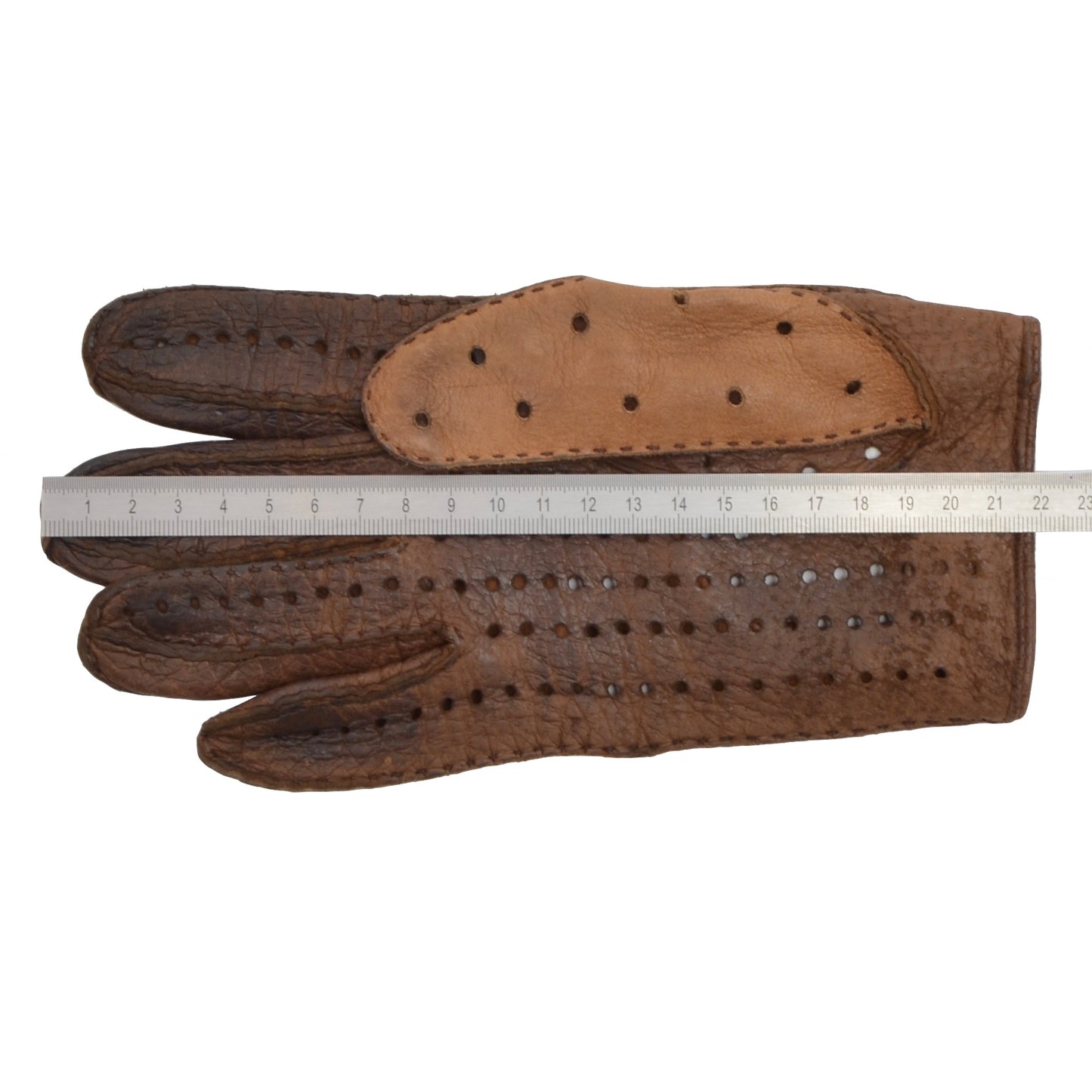 Unlined Peccary & Leather Driving Gloves - Brown/Tan