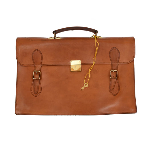 Rustic Leather Briefcase - Saddle Tan