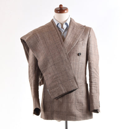 SuitSupply Double-Breasted Linen Suit Size 44 - Brown