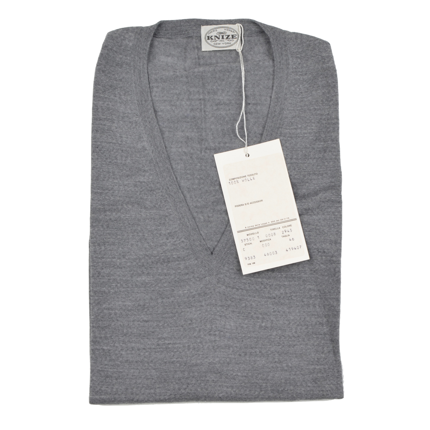 Knize Wien V-Neck Wool Sweater Vest 46 XL - Heather Grey