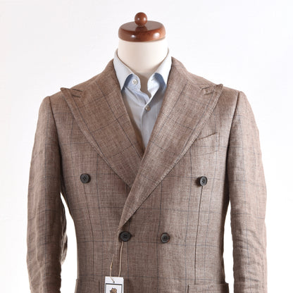 SuitSupply Double-Breasted Linen Suit Size 44 - Brown
