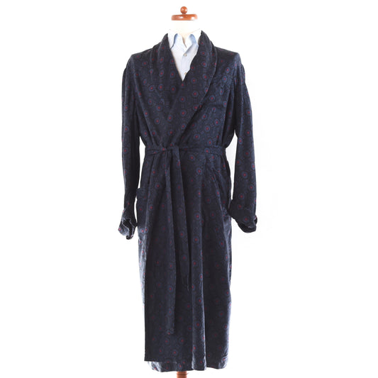 P.C. Leschka Vintage Silk Robe/Dressing Gown - Blue Medallion Print