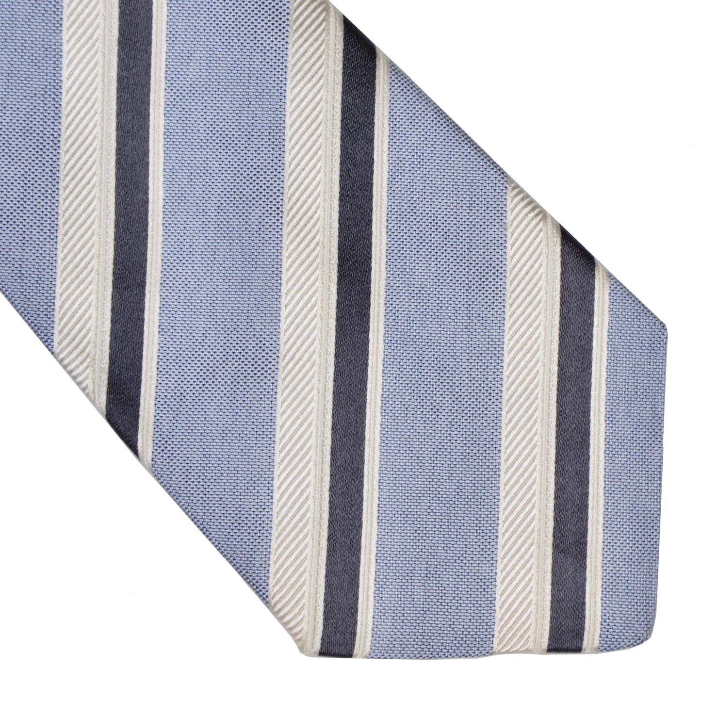 Kiton Napoli 7 Fold Striped Tie - Blue